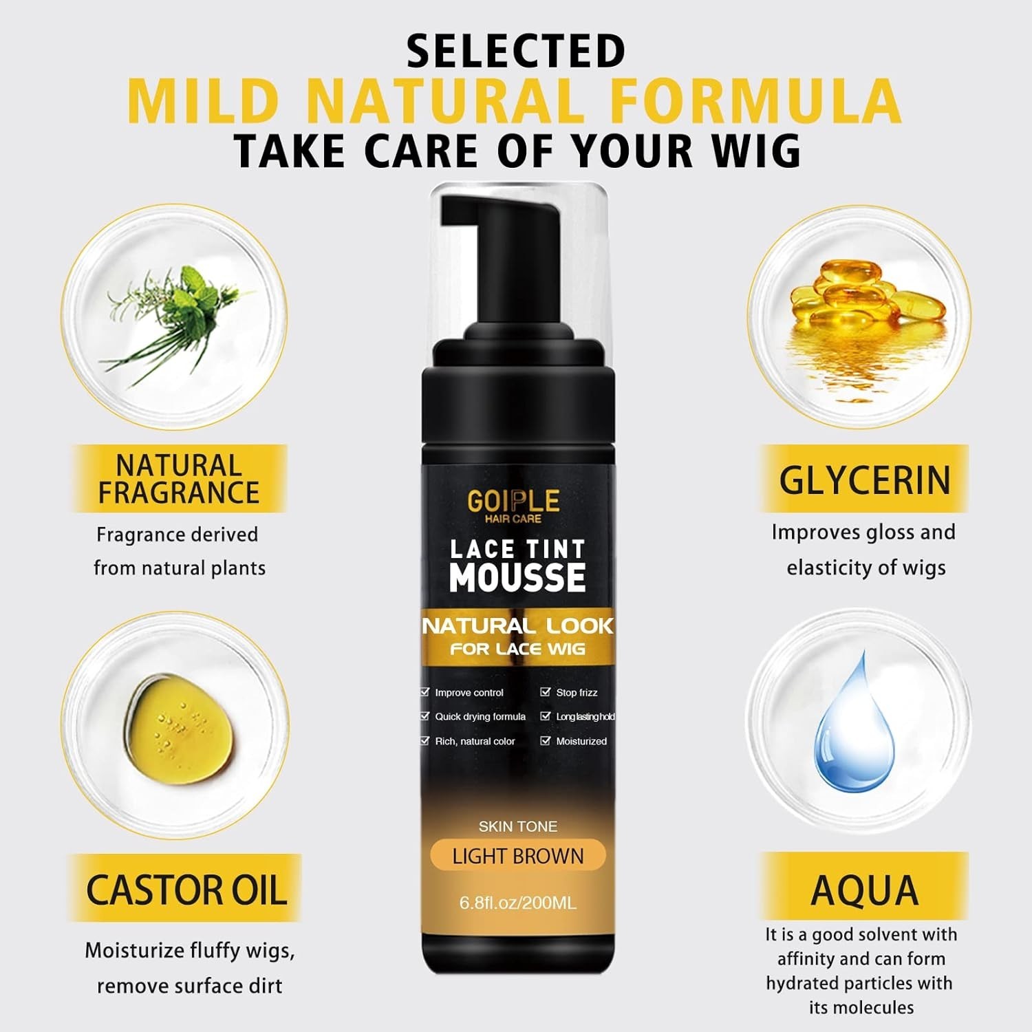 Alcohol-Free Lace Mousse Tint for Wigs – 6.8 oz Light Brown, Easy Application