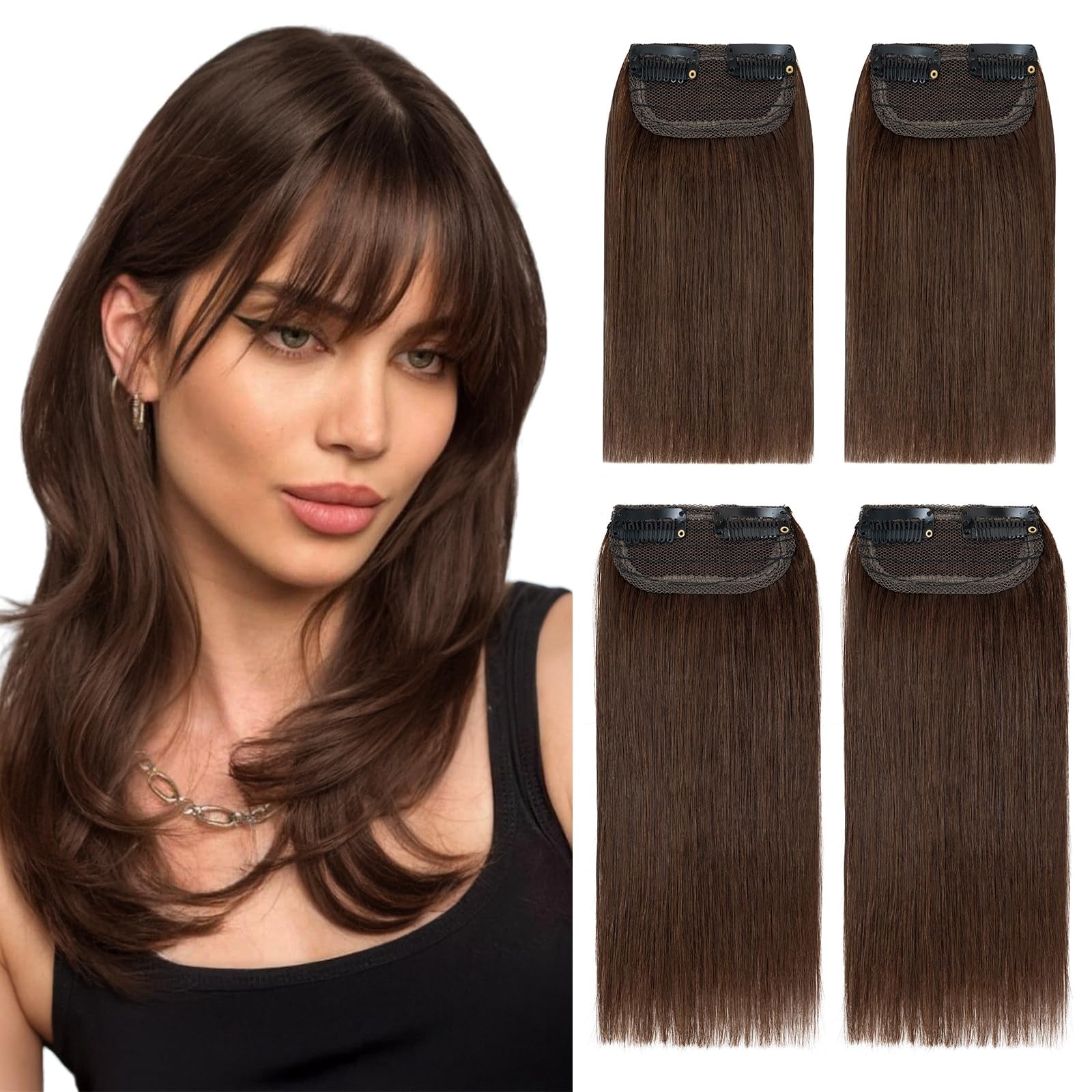 4PCS Clip In Short Hair Extensions For Human Hair Mini Clip On Hairpiece Invi…