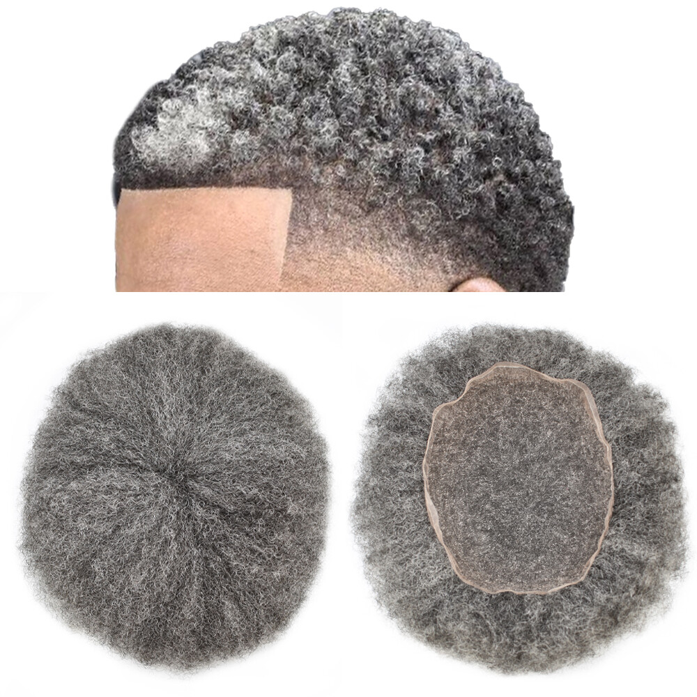 Afro Toupee For Black Men All Transparent Lace Curly 100%Human hair Weave system