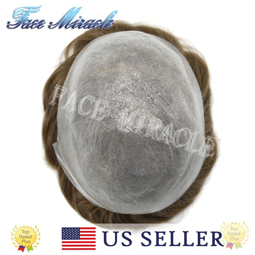 0.04mm Ultra Thin Skin Mens Toupee Human Hair System Black Brown Blonde Gray Wig