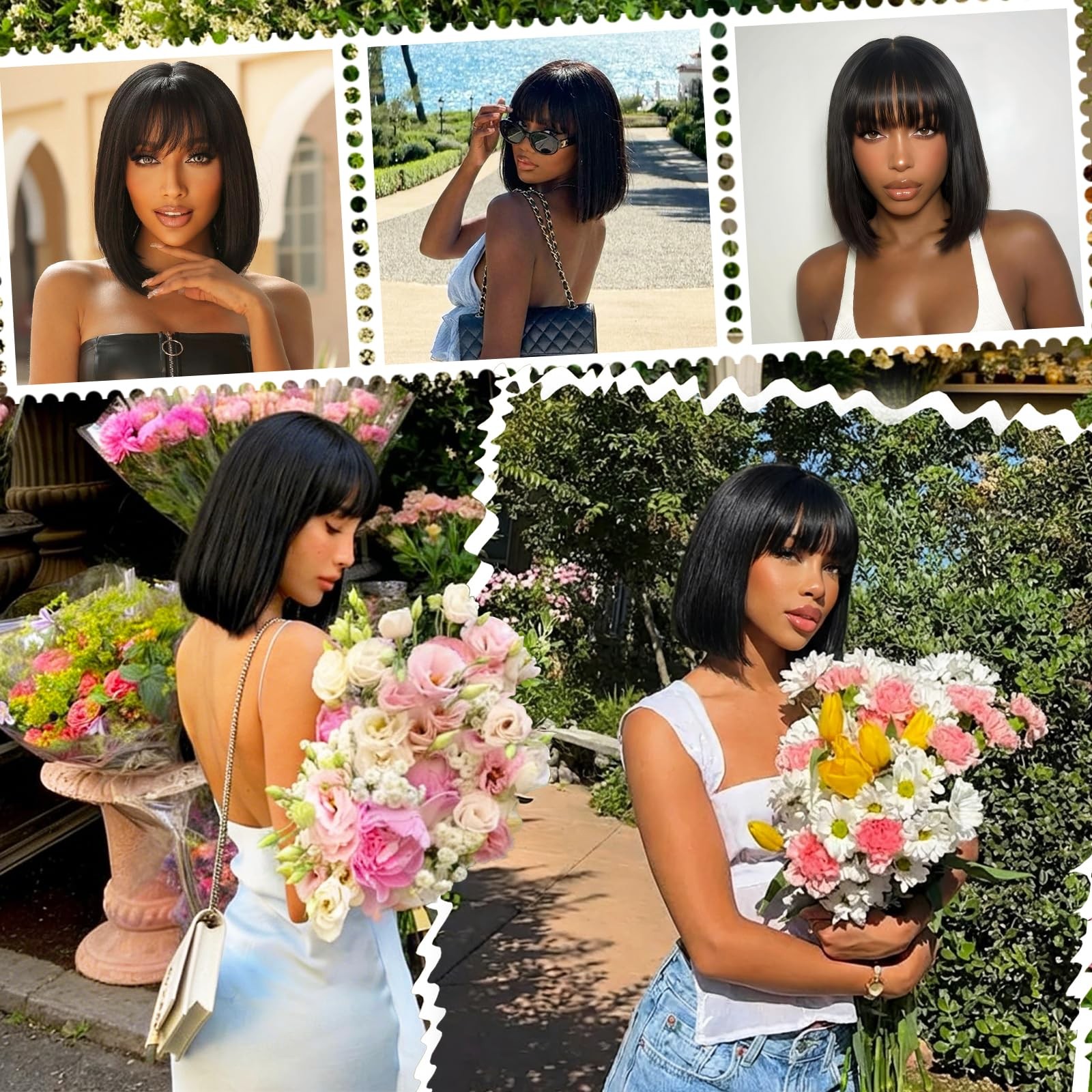 Pisry Bob Wig Bangs Human Hair Hd Lace Hairline Short Black Bob Wigs Wear And