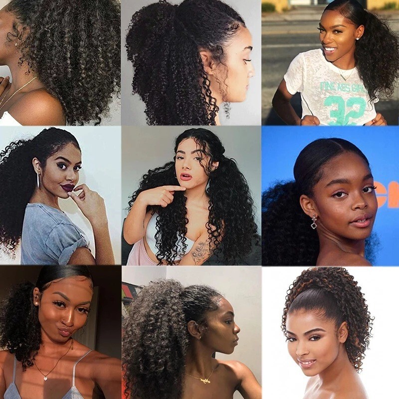 14″ Afro Kinky Curly Ponytail Deep Curly Pony Tail Drawstring Clip in Hairpieces