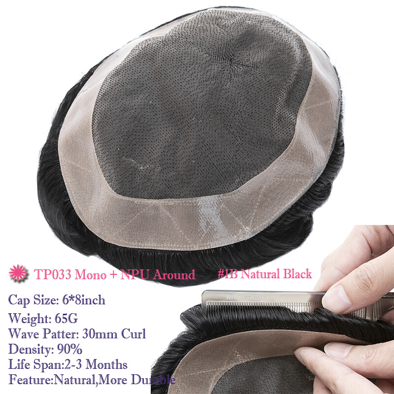 Frontal Hairline Men Toupee Human Hair Forehead M Style Thin Skin Hairpiece 2*16
