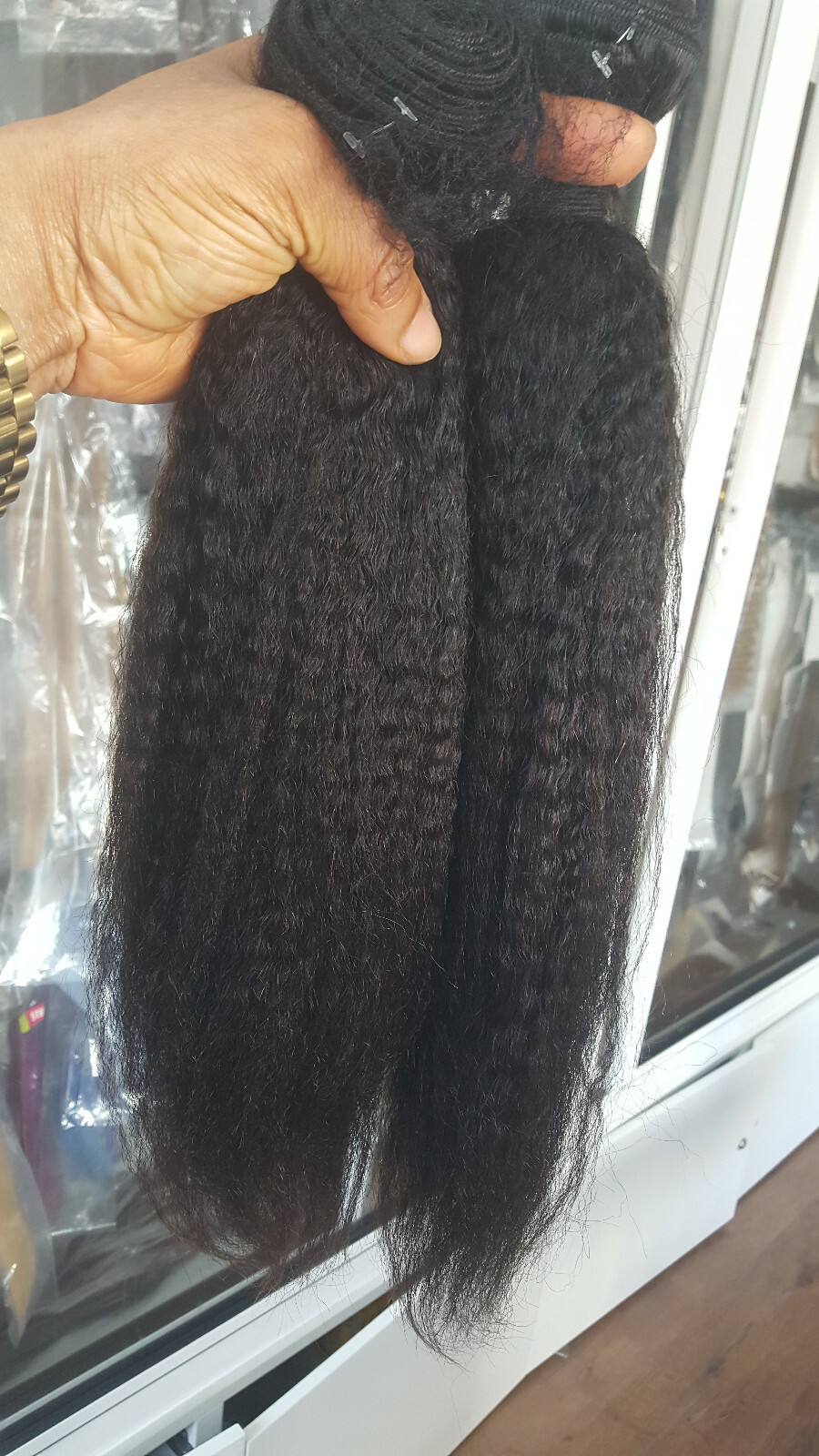 12A BRAZILIAN VIRGIN HUMAN HAIR 18+18INCH KINKY STRAIGHT 200g 2BUNDLE NATURAL 1B