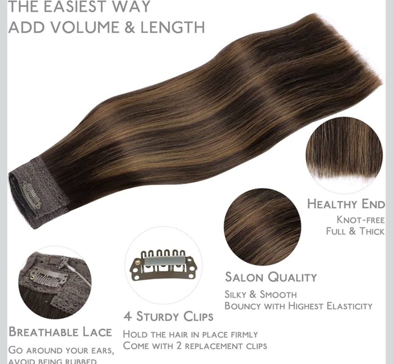 Wennalife Clip in Human Hair #2/6/2 Balayage Dark Brown Mixed Chestnut Brown