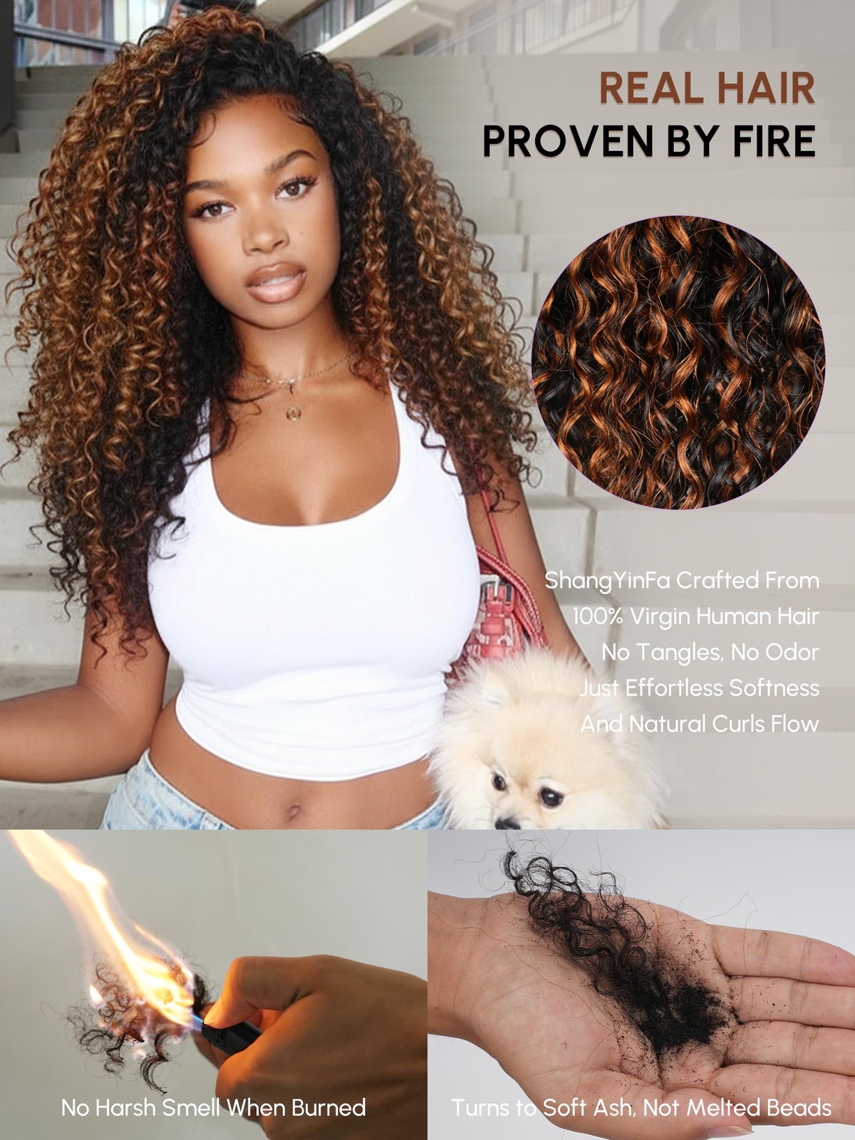 Shangyinfa 1B/30 Highlight Half Wig Human Hair Water Wave 3-In-1 Flip Over