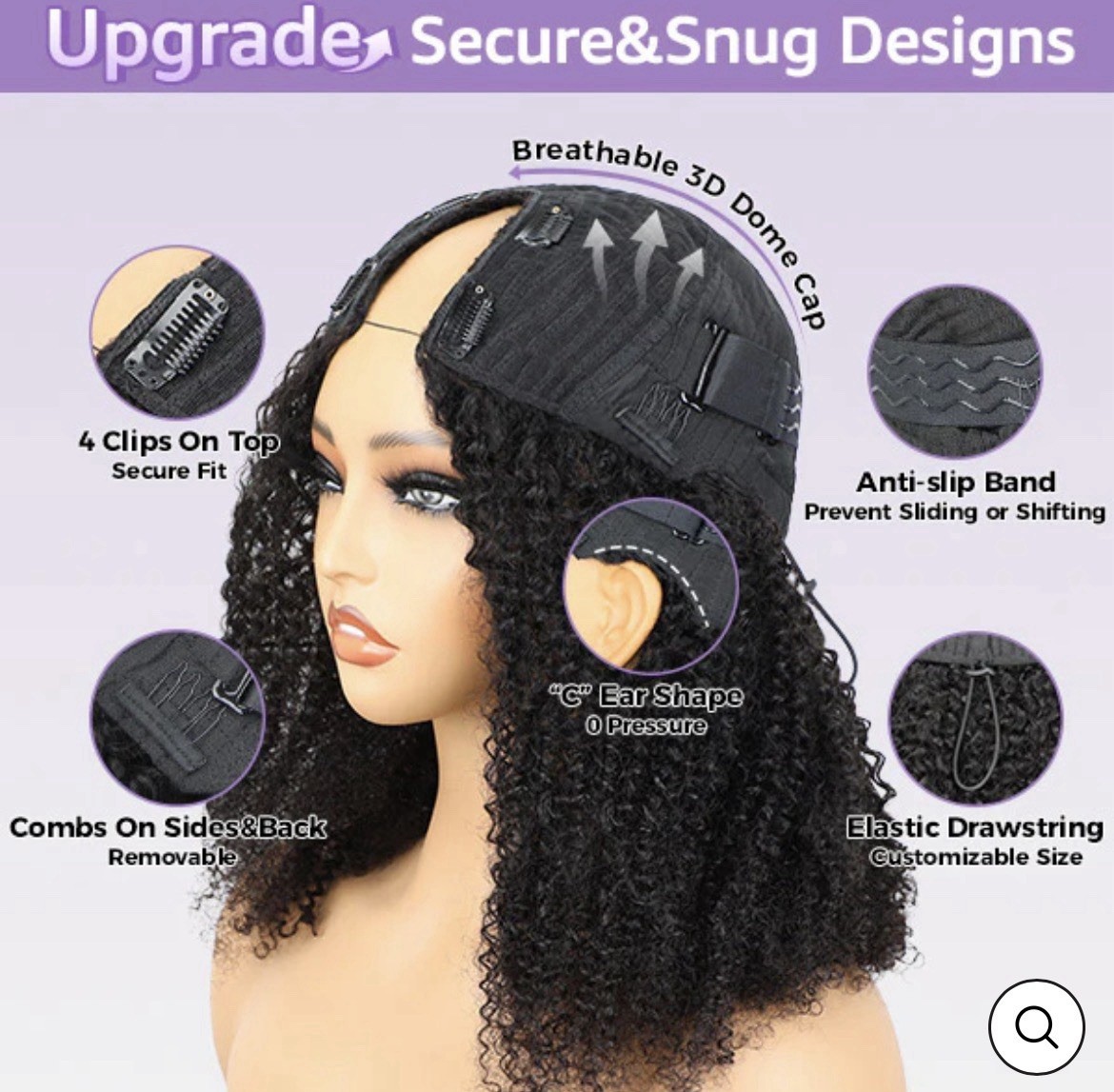 OQ Hair Body Wave Elastic Drawstring V Part Wig Glueless 10” Bob