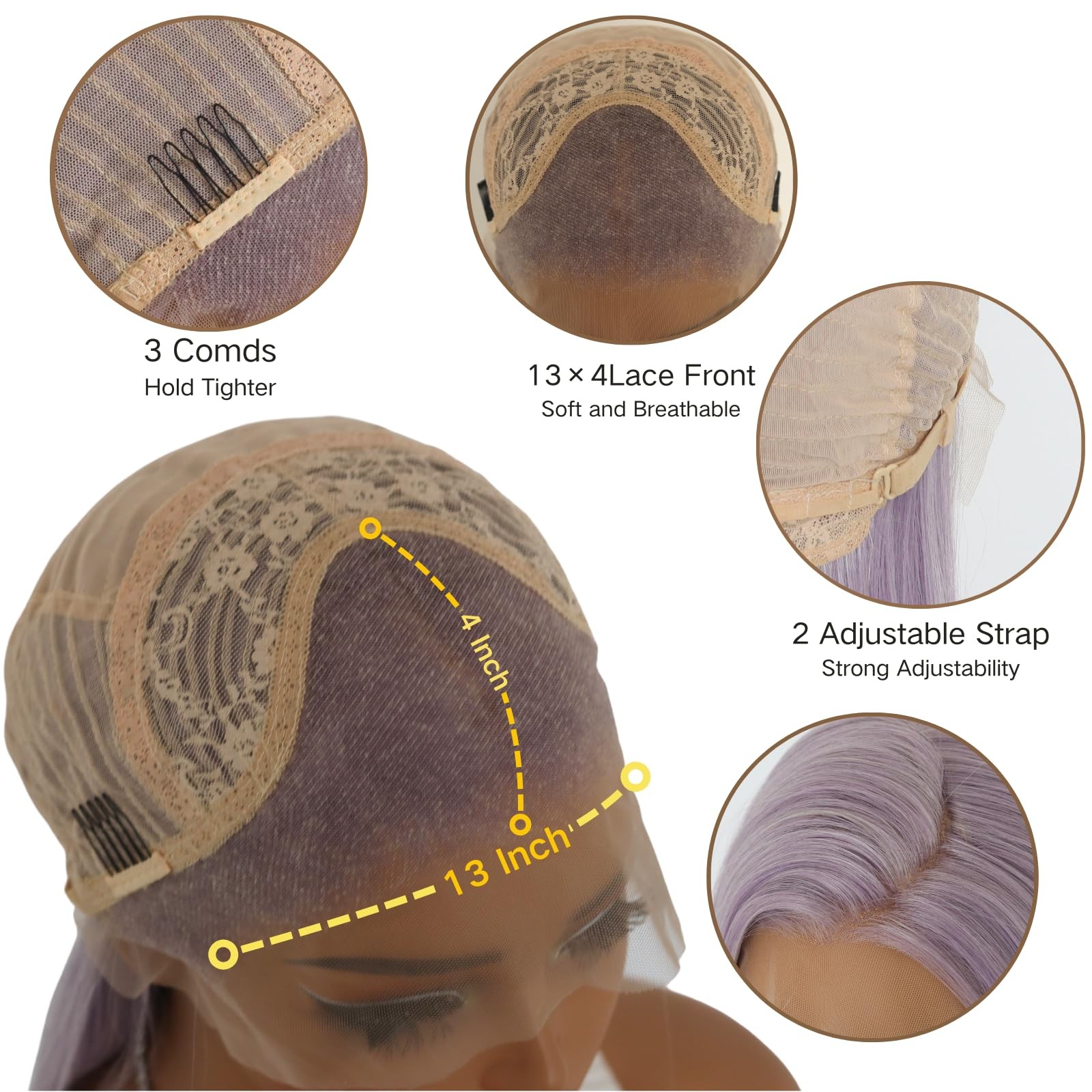 Sallywell Lavender Purple Synthetic Lace Front Wigs Long Straight Lavender 134