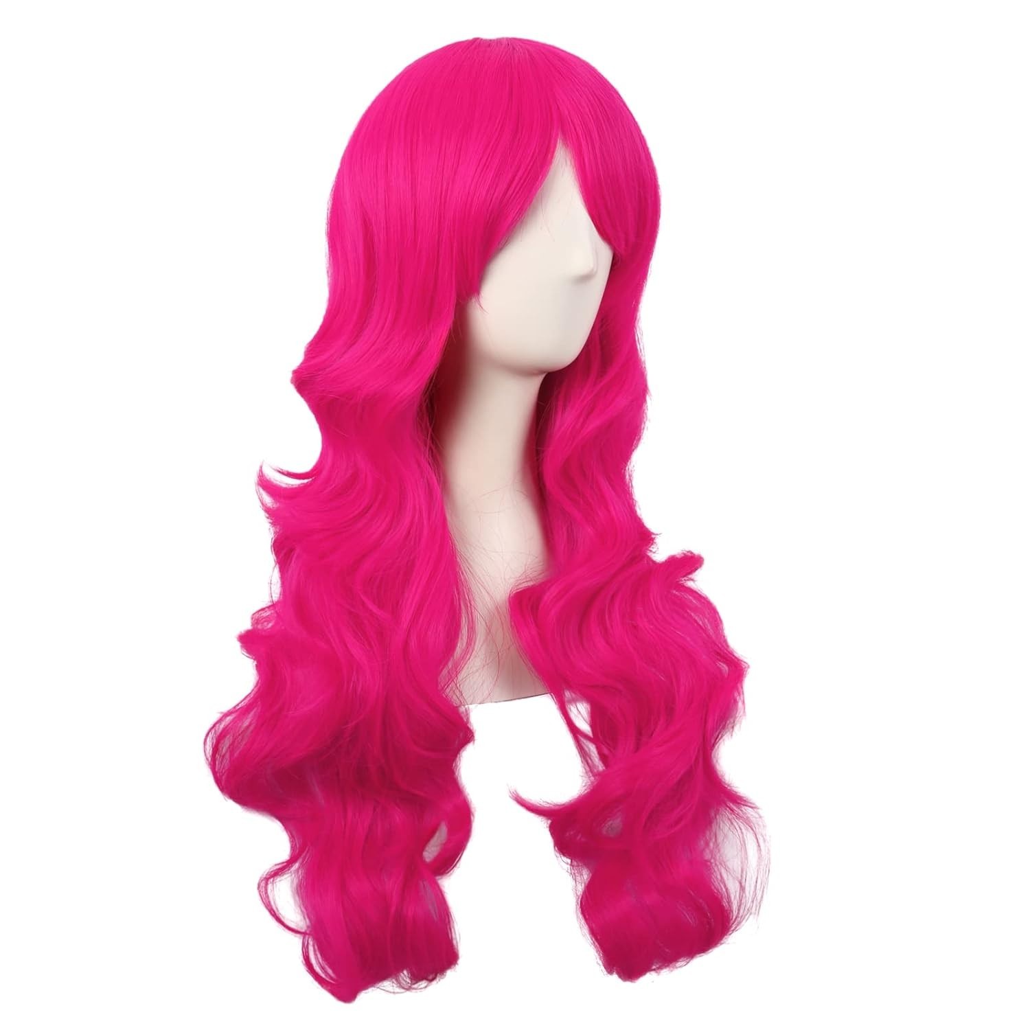 Elegant 28 Inch Hot Pink Curly Wig – Stylish Side Bangs for Bold Hairstyles