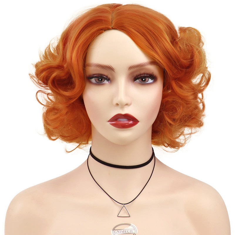 Gnimegil Short Orange Wig Layered Wavy Curly Wigs For Women Cosplay Carnival