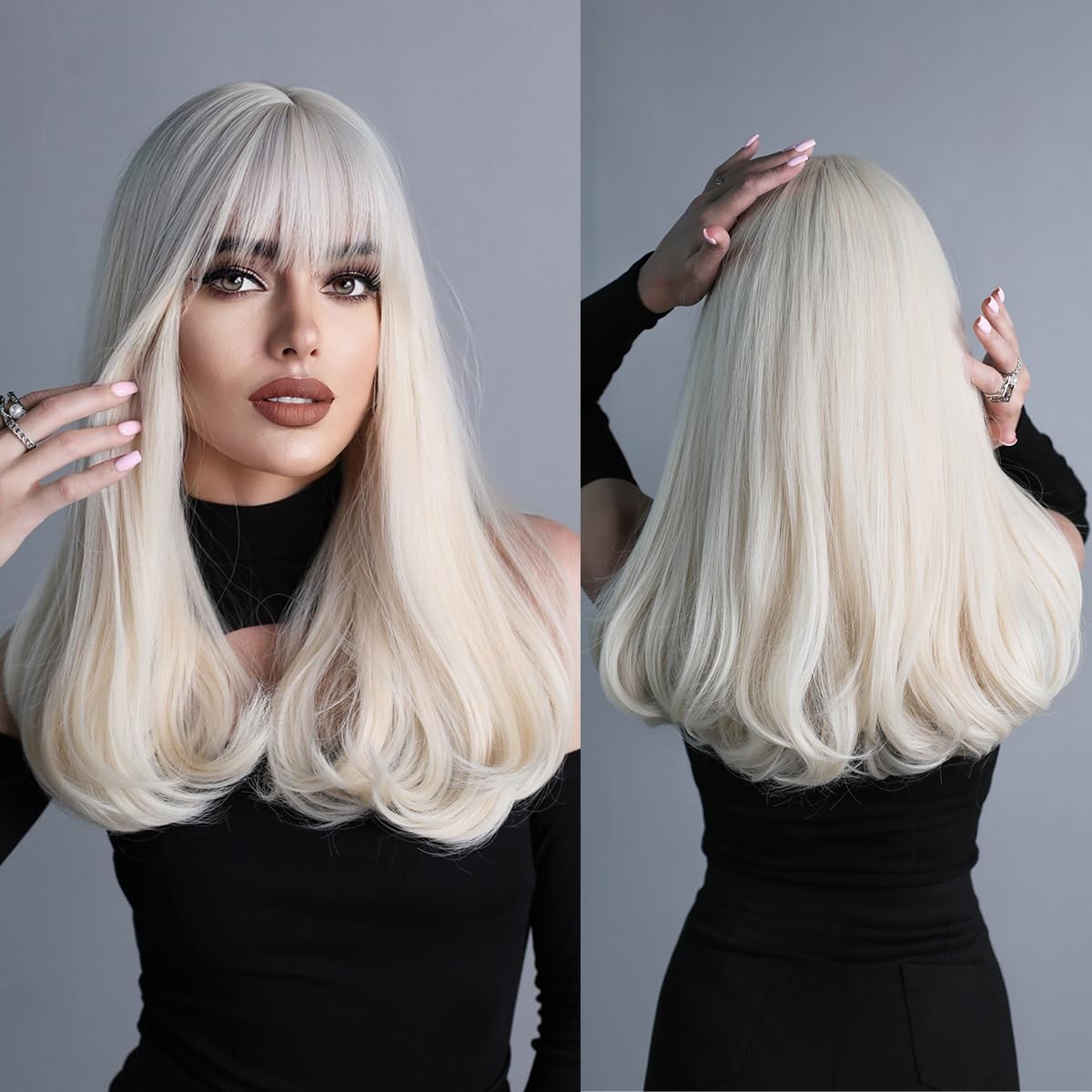 Long Platinum Blonde Wigs for Women Synthetic Glueless Realistic Straight Blo…