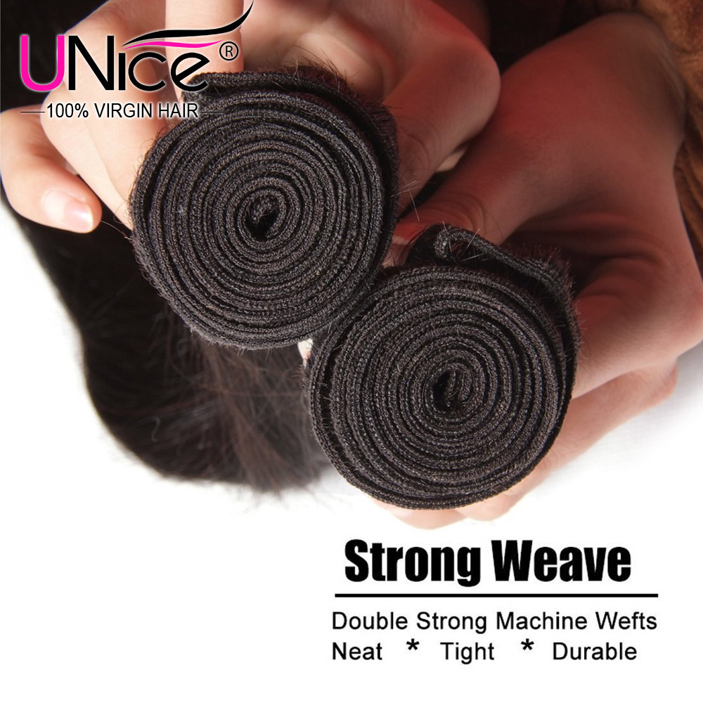 UNice Hair Indian Straight Human Hair Extensions 3 Bundles Virgin Hair Weaves US