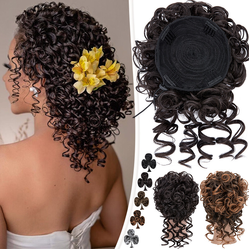 Puff Messy Bun Hair Piece Curly Kinky Elastic Drawstring Clip Extensions Thick