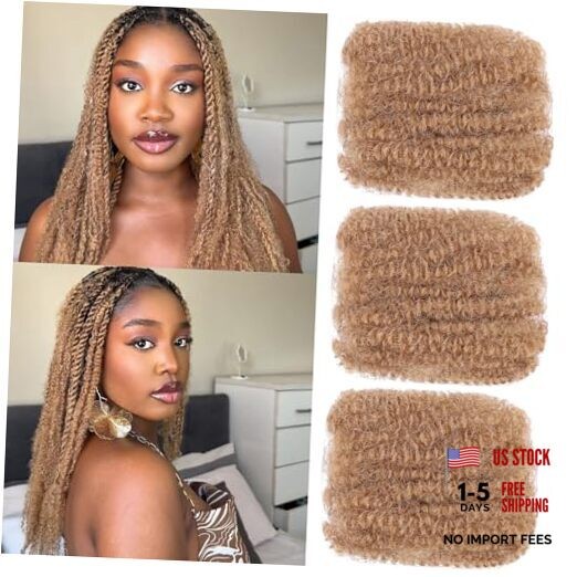 Afro Kinky Curly Braiding Bulk Hair For Mini 16 Inch (Pack of 3) Honey Blonde#