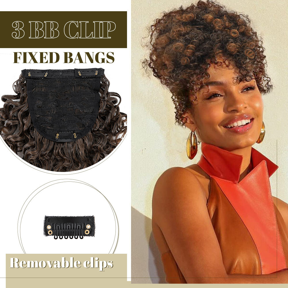 African Short Afro Kinky Curly Ponytail Large Puff Hair Extension Bun With Bangs