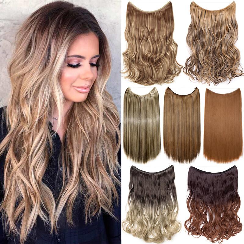 US Hidden Wire in Natural Hair Extensions Softs Band As Human Curly Straight Mix