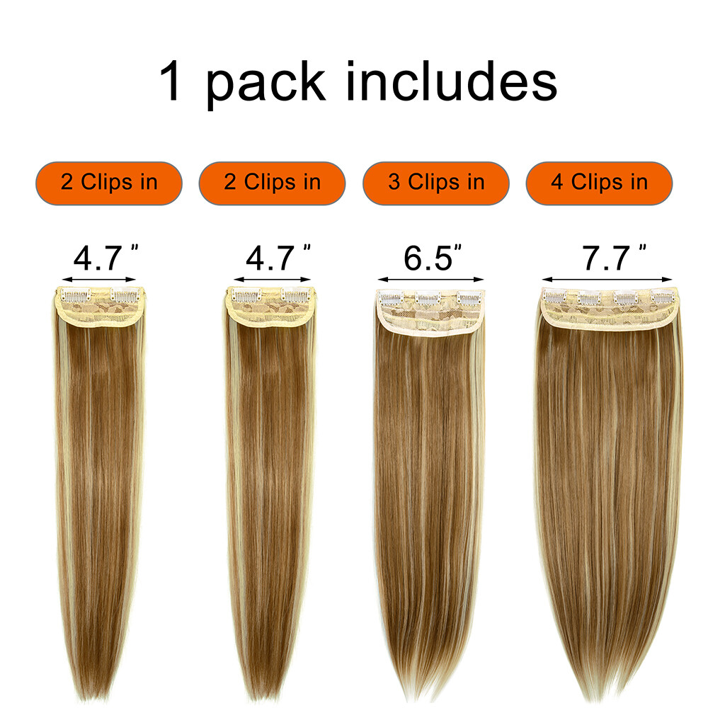 18″ Straight Long 4 PCS Set Thick Clip in on Hair Extensions Straight Bundles US