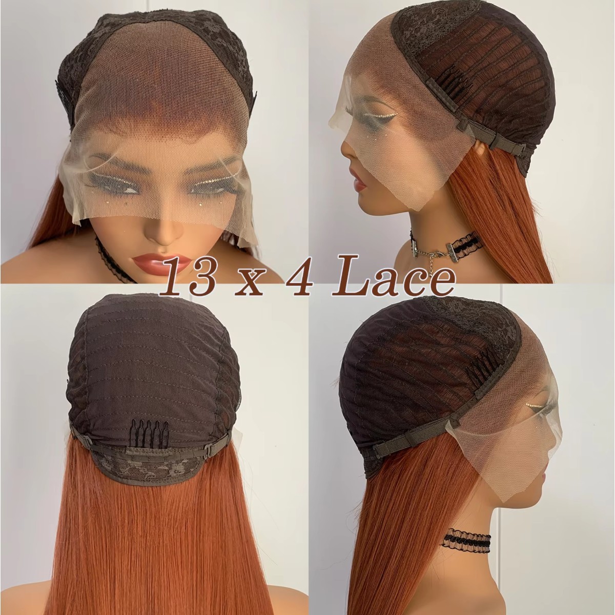 Lace Front Wigs Long Straight Heat Resistant Hair Natural Copper Red Women