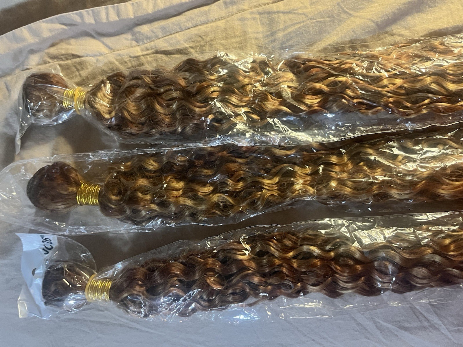 26″ Wavy Blond Brown Human Hair Extension Weft Wavy Hair for Women Adult