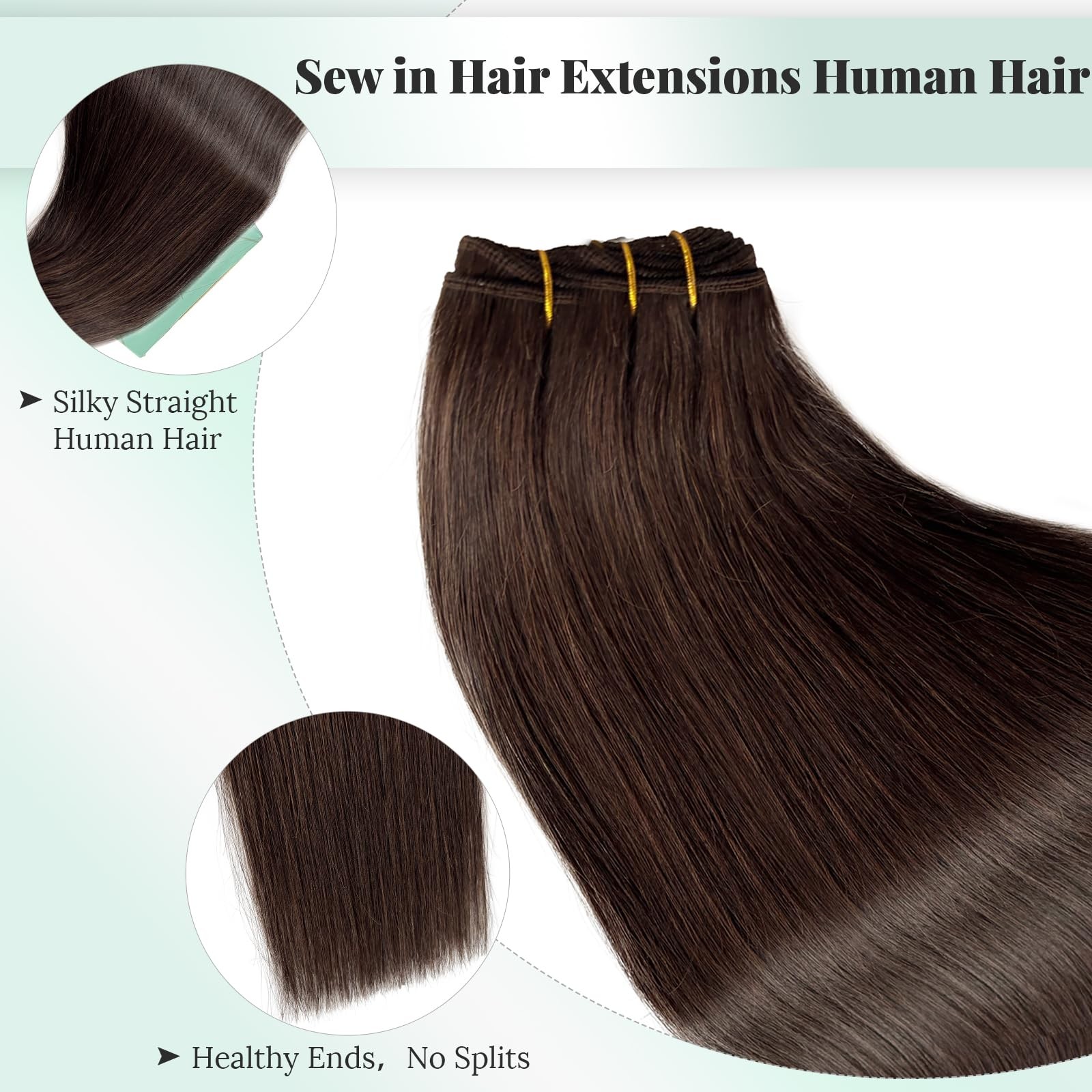 Licoville Weft Hair Extensions Human Hair 18 Inch 2 Dark Brown Sew In Hair