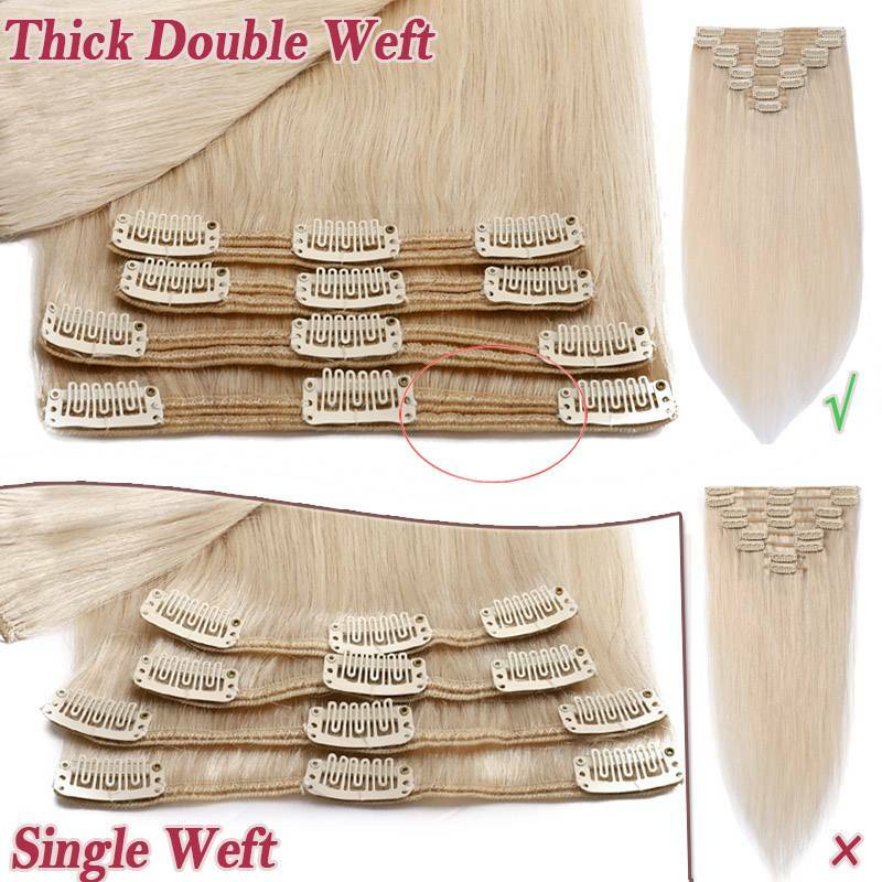 Thick Clip In Remy Human Hair Extensions Double Weft Full Head Long 200g US N322
