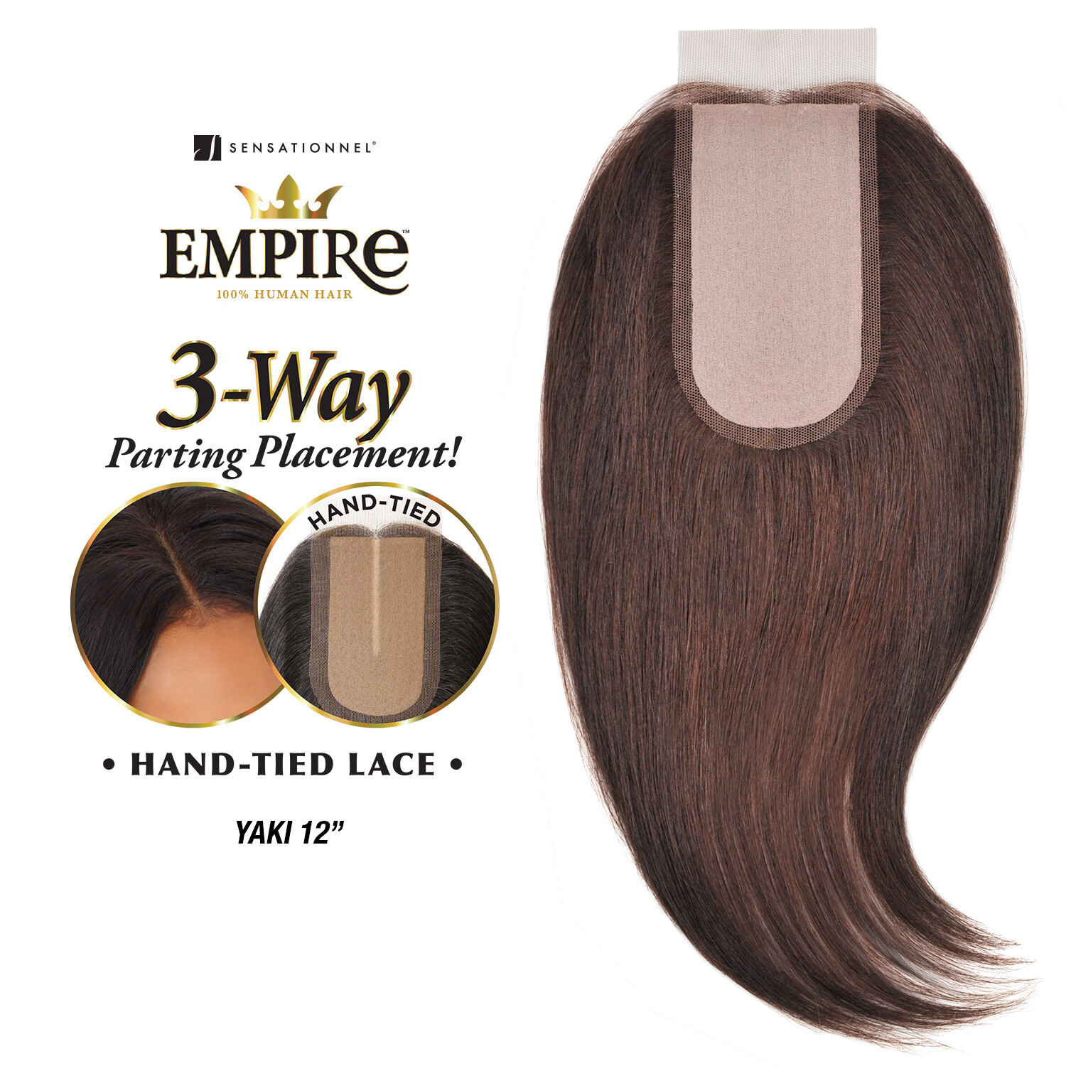 SENSATIONNEL 100% HUMAN HAIR EMPIRE 3-WAY PARTING LACE CLOSURE – YAKI 12″