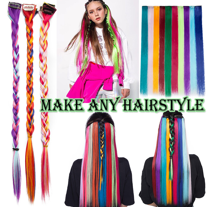10Piece Colors Clip In Highlight Hair Streaks Hair Extensions Multi-color Braids