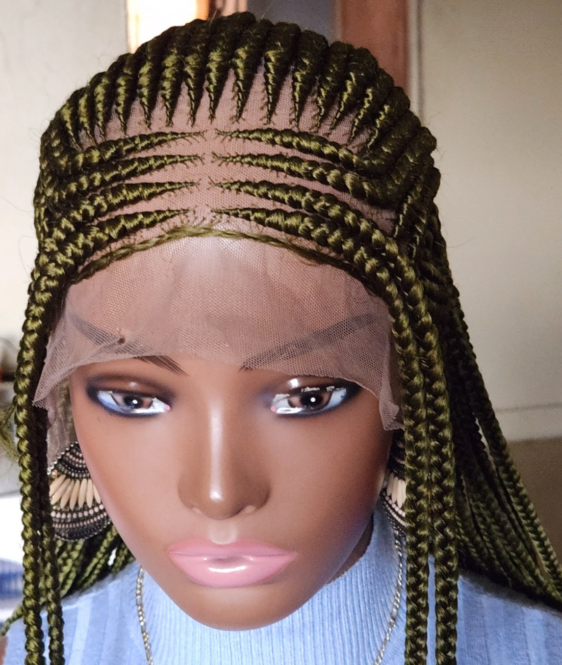 Handmade box Full Lace Cornrow wig Dark green