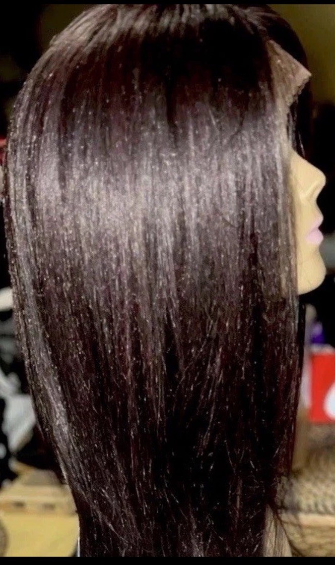 SWISS LACE LONG STRAIGHT HUMAN BLEND -LAYERED CUT WIG #1B HANDTIED HEAT OK NEW