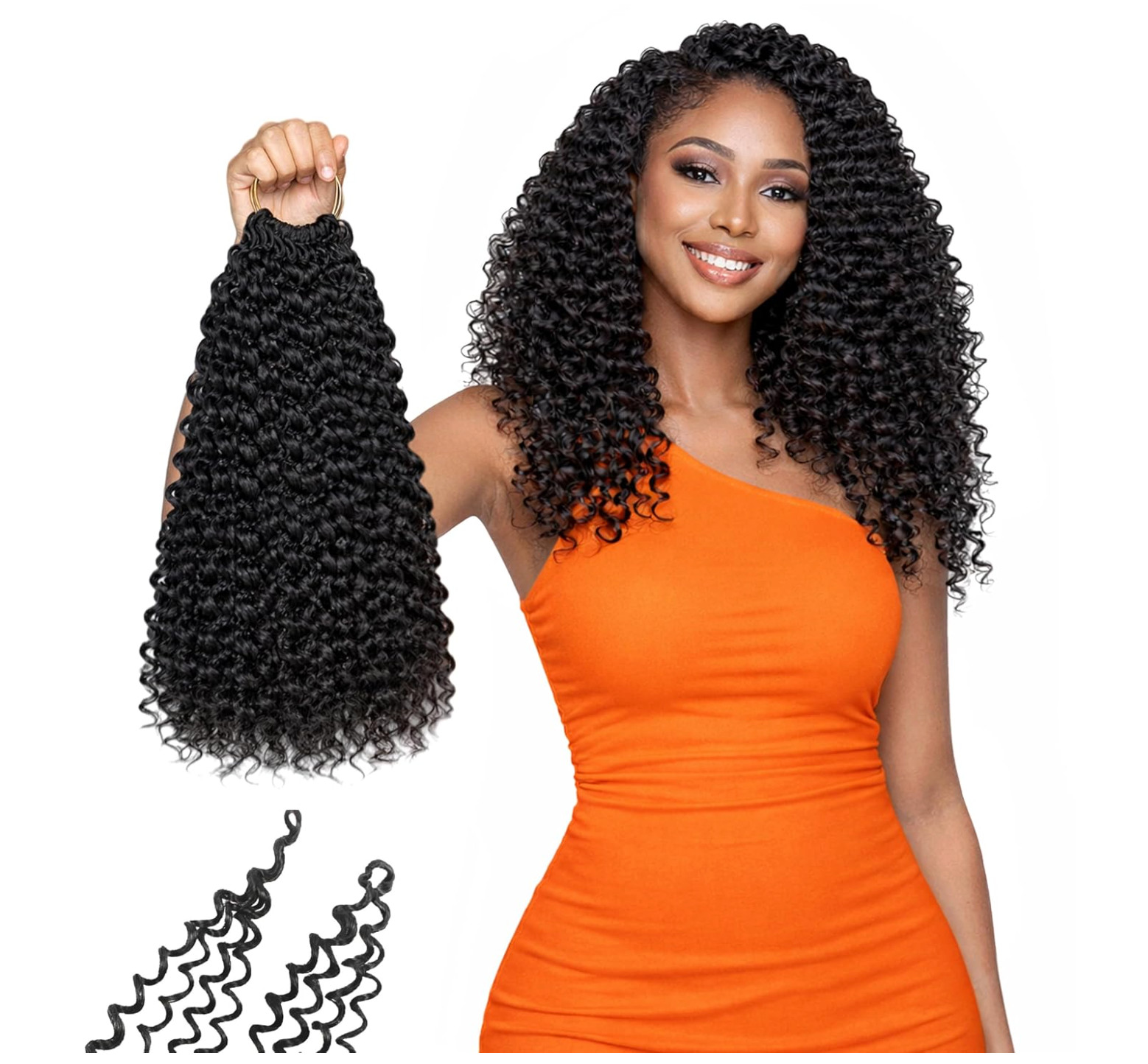 Curly Crochet Hair Pre Looped Soft Hair Extensions (12Inch 1B Pack of 7)