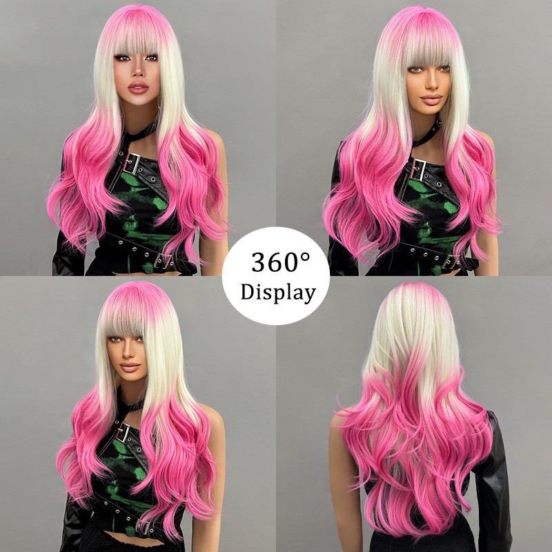 Long Wavy Ombre Wig Bangs Heat Resistant Synthetic Hair Party/Cosplay/Halloween