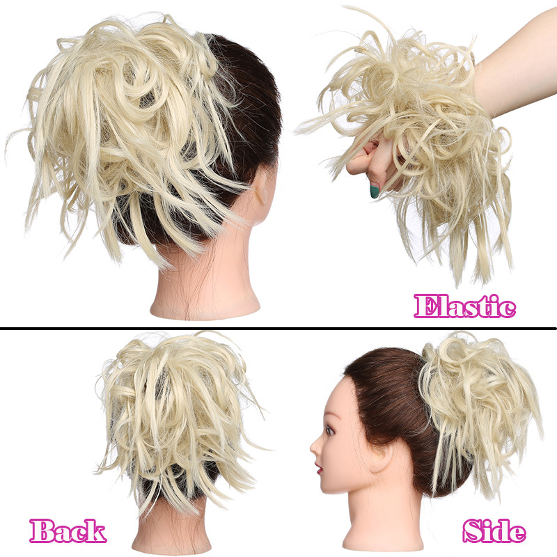 Tousled Updo Messy Ponytail Bun Elastic Band Wrap On Hair Piece Straight Wavy US