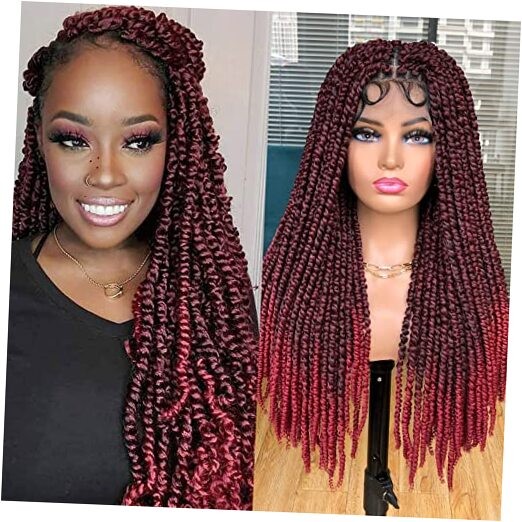 Passion Twist braided Wigs for Black Women Full Lace knotless Ombre Burgundy