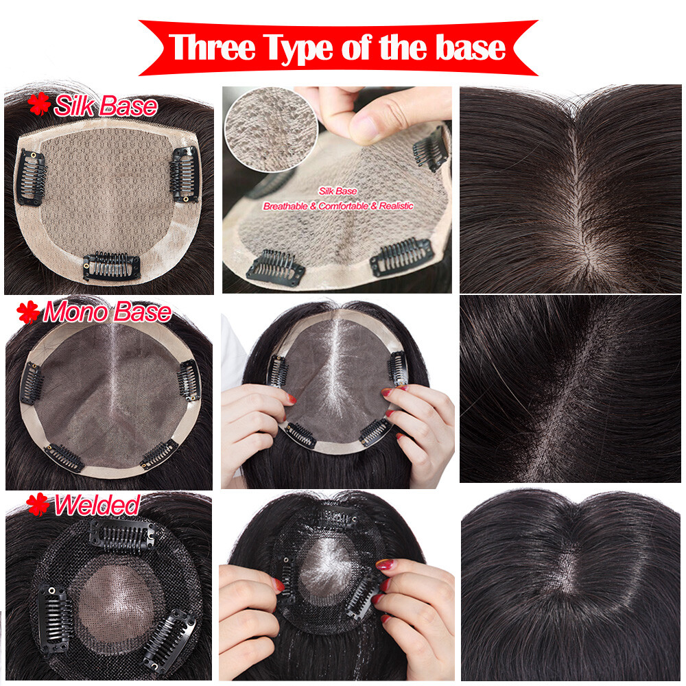100% Russian Virgin Human Hair Topper Clip In Hairpiece Women Topper Silk Base