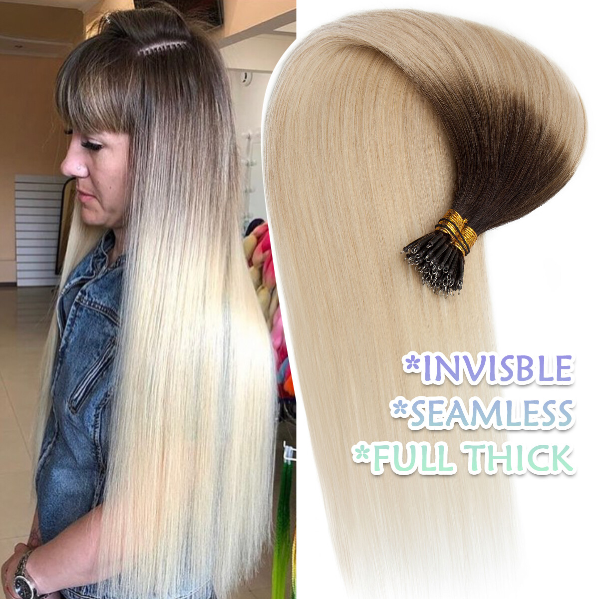 CLEARANCE Nano Ring 100% Human Remy Hair Extensions Micro Loop Beads Ombre 100pc