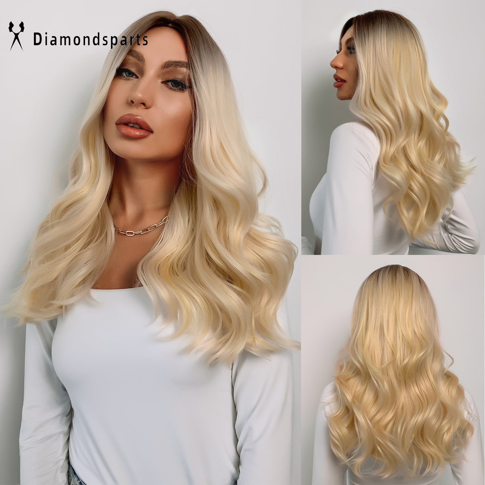 US Natural Ladies Wigs Long Ombré Blonde Wave Hair Wigs Party Daily Use Fanshion