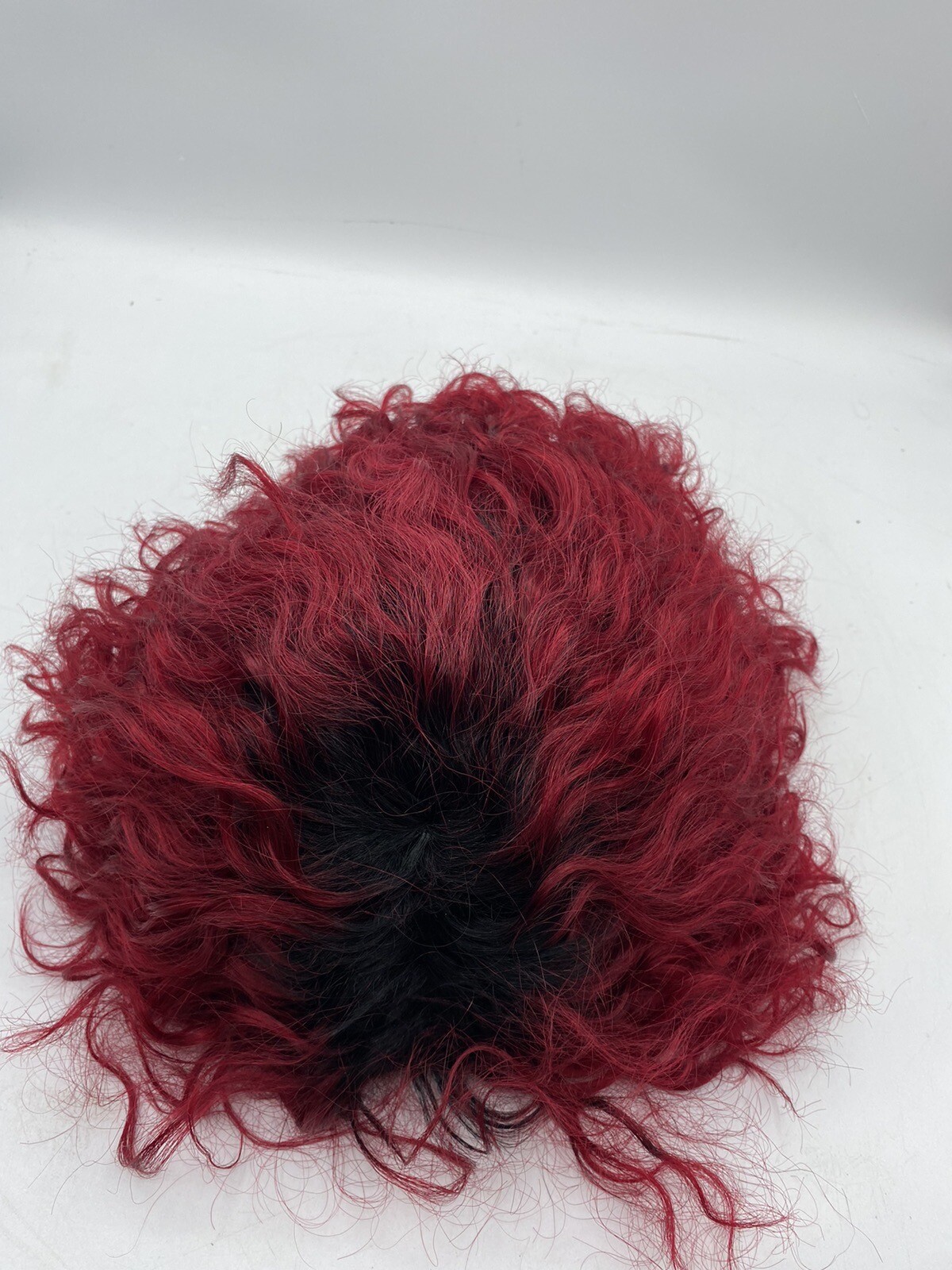 Quantum Love Human Hair Short Side Part Curly Wig Ombre Black/Burgundy Red