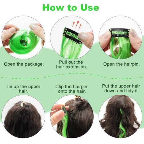 10 PCS Green Hair Extensions, Curly Wavy Synthetic Hairpieces Clip 10 PCS-Green