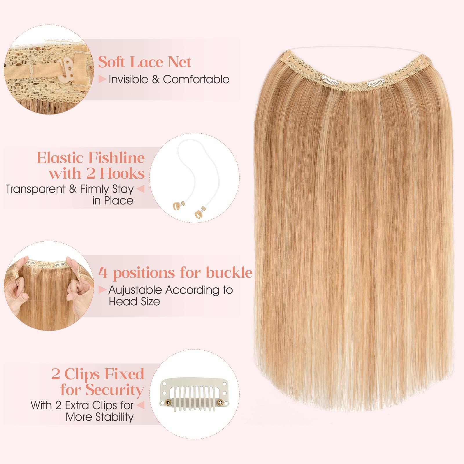 Hairro Halo Wire Hair Extensions Human Hair Fish Line Invisible In Extensions