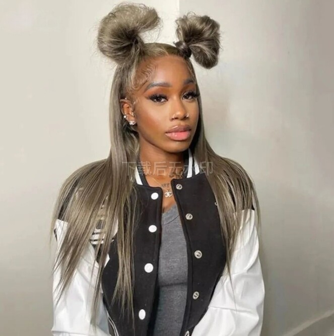 Grey Green Lace Frontal Human Hair Wig for Women Straight Brazilian Lace Wig