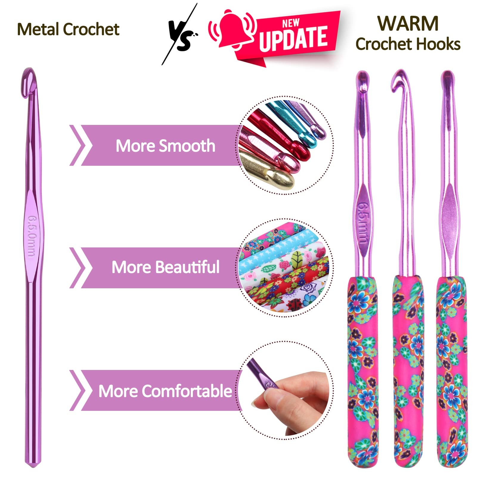 Coopay Warm Crochet Hooks Large, 10mm 9mm 6.5,7,8,9,10 millimeters, Flower