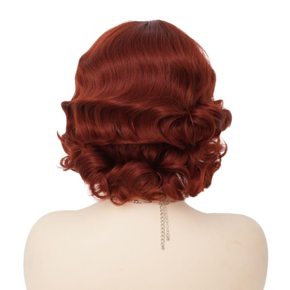 Short Red 1920s Style Synthetic Finger Wave Natural Looking Women’s Wig