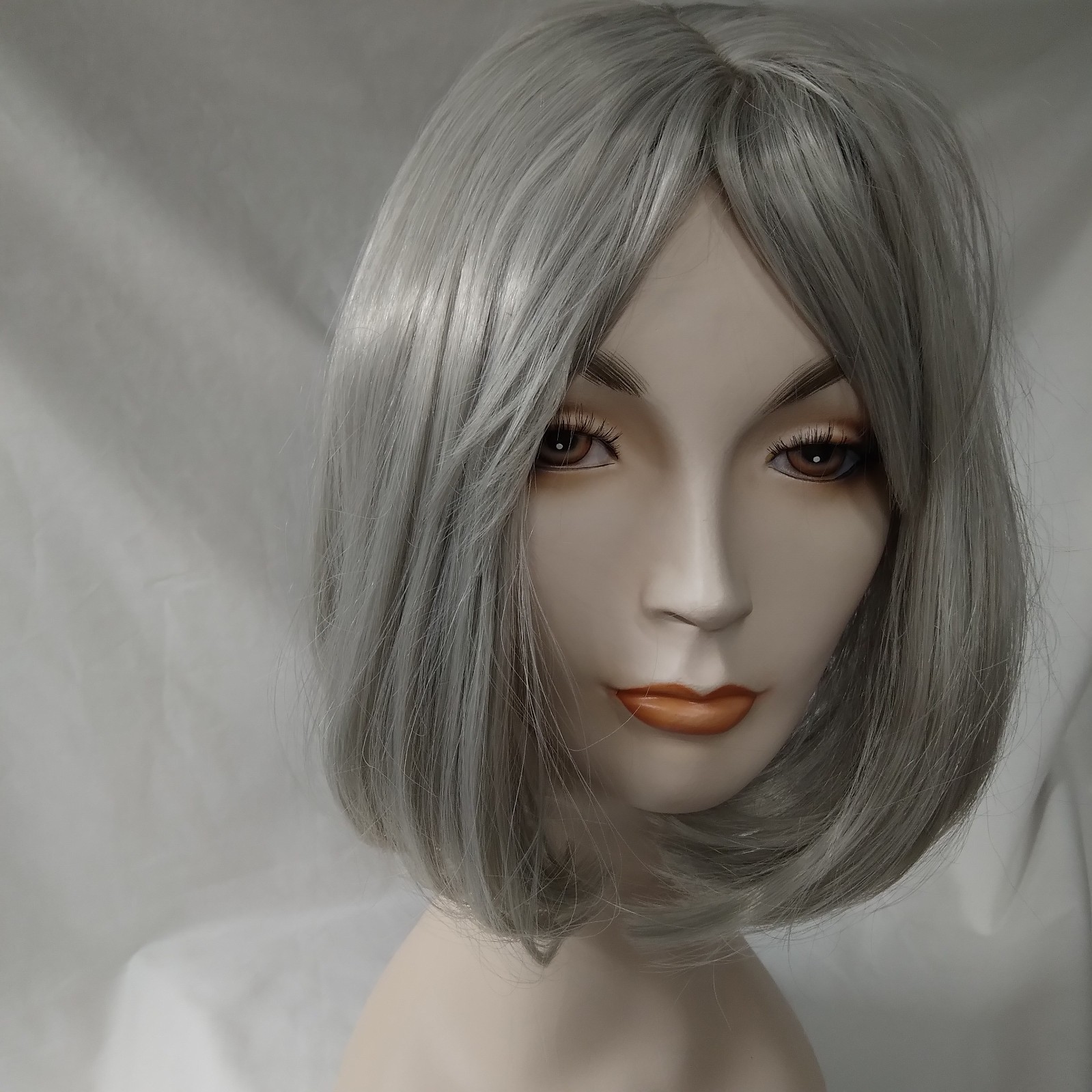 SW07 Gray Bob Wig Short 12″ women soft bangs easy to wear Colorful synthetic