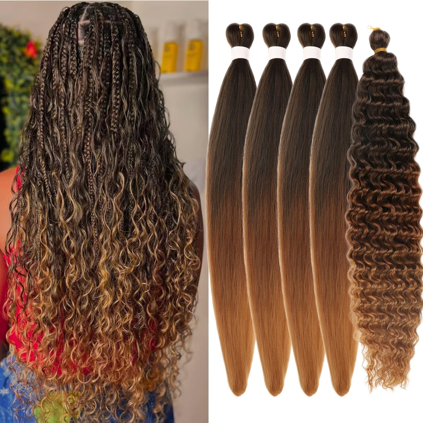 Ombre 1B/30/27 Braiding Hair Pre stretched Brown to Honey Blonde Boho Hair fo…