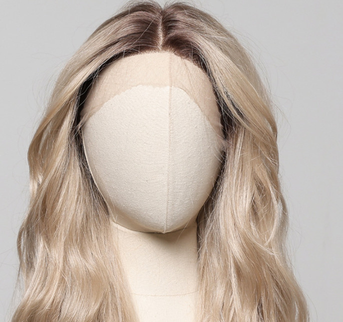 Long Wavy Rooted Blonde Mix 13X6 Inches Lace Front Human Hair Blend Heat Ok Wigs