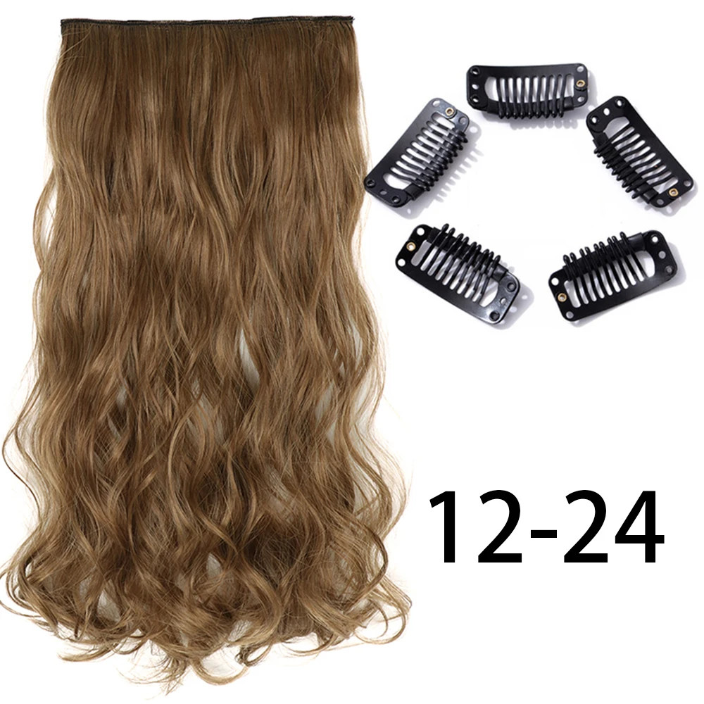 Synthetic Long Straight Clip In Hair Extension 5 Clips Heat Resistant Blonde