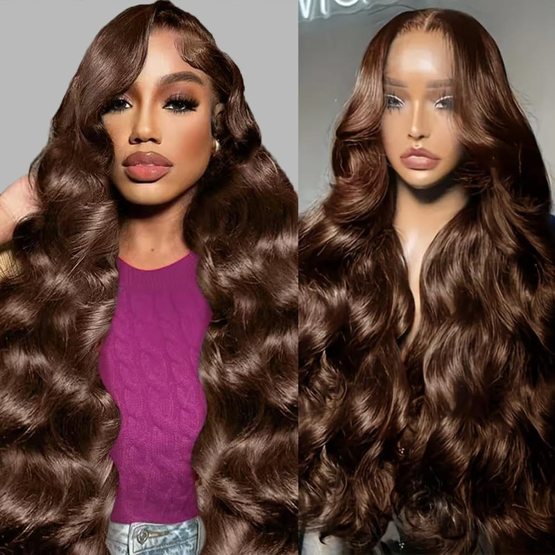 Lukymart 26 Inch Chocolate Brown Lace Front Wigs Human Hair Pre Plucked 13X4 Hd