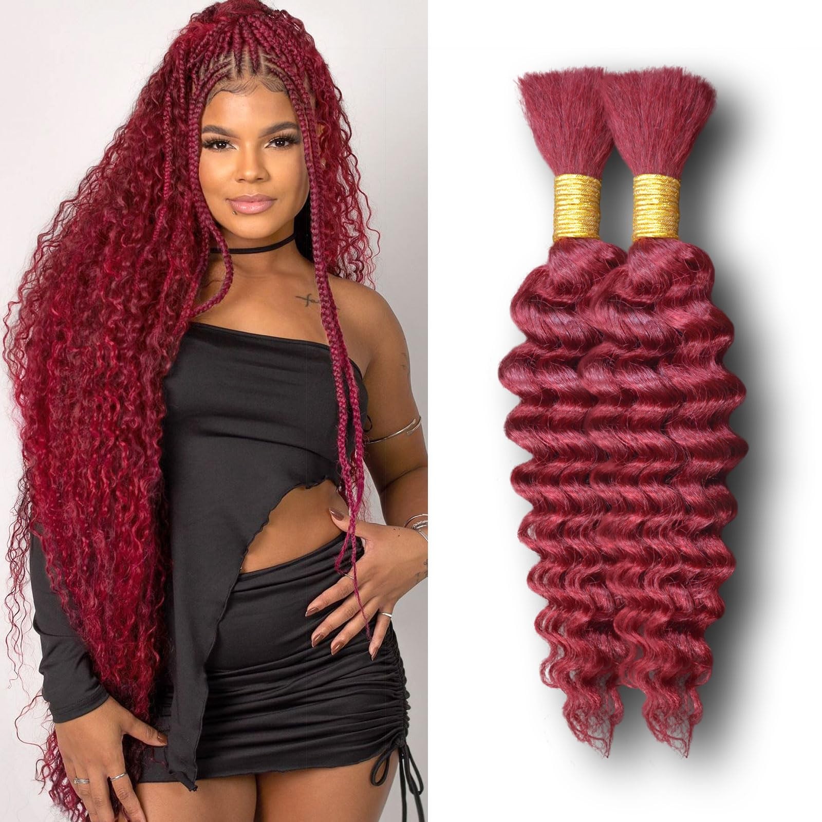 Eileen 99J Burgundy 20 Inch 100g 2 Bundles Deep Wave Bulk Human Hair for Braidin