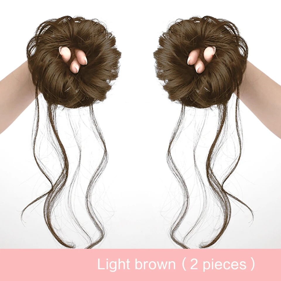 2 Pieces Girls Messy Hair Bun Hair Scrunchies Extension Curly Wavy Messy Chignon