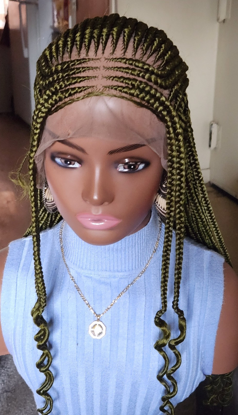 Handmade box Full Lace Cornrow wig Dark green